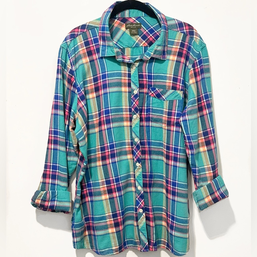 Eddie Bauer Women’s Colorful Plaid Button-Up Shirt NWOT Size XXL